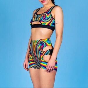 DevilWalking Rainbow Cut Out Biker Short & Crop Top Set